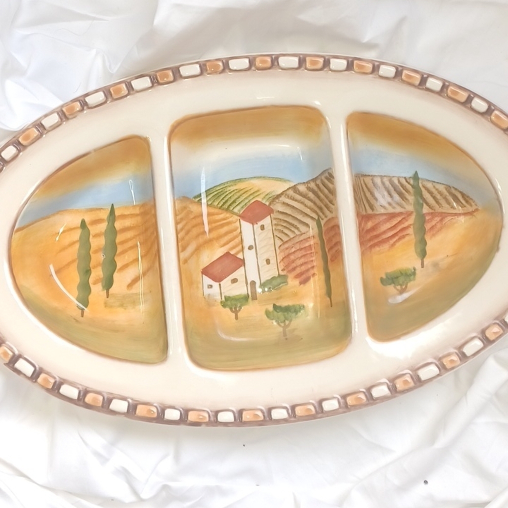 Clay art Villa de Siena hand-painted divided serving dish